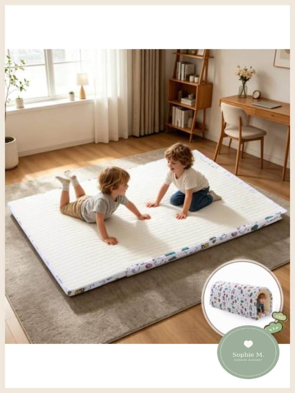 2-in-1 Play Mat & Crawl Tunnel Thick Foam Foldable Sensory
